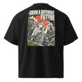 Black oversized organic t-shirt with Grow Your Future solarpunk back print.