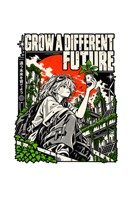 Grow a Different Future – Solarpunk Manga Streetwear Print
