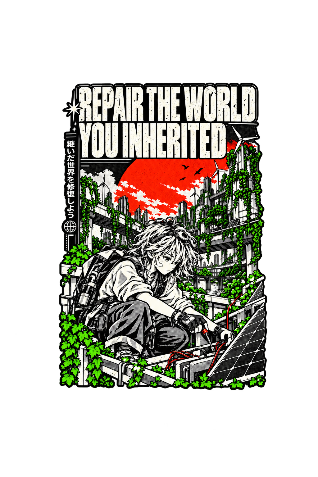 Repair the World You Inherited – Solarpunk Manga Streetwear Print