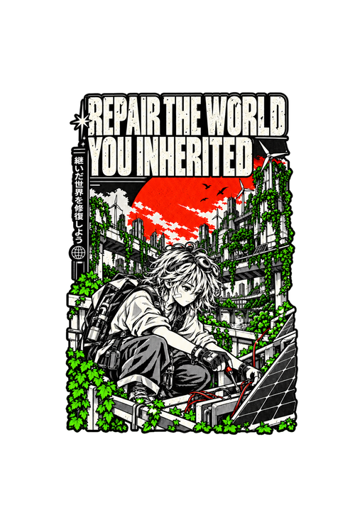 Repair the World You Inherited – Solarpunk Manga Streetwear Print